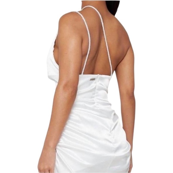 Maniere de Voir White Satiny Ruched Mini Dress 2 - Picture 3 of 9